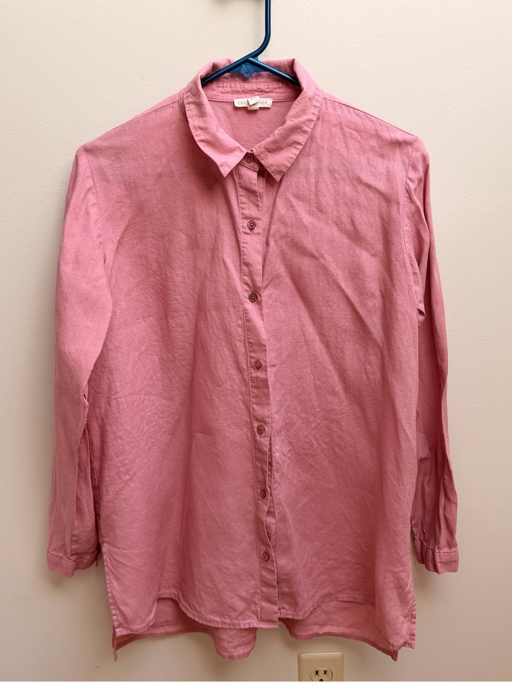 Eileen Fisher Organic Linen Blend Long Sleeve Button Up Shirt Blouse Pink XS
